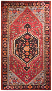 Khamseh Semi-Antique Medallion Red Wool Hand Knotted Persian Rug