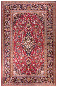 Keshan Semi-Antique Medallion Red Wool Hand Knotted Persian Rug