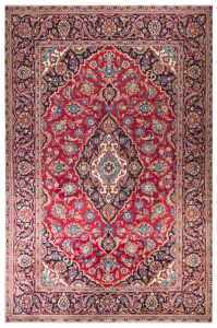 Keshan Semi-Antique Medallion Red Wool Hand Knotted Persian Rug