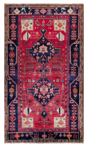 Nahavand Semi-Antique Medallion Red Wool Hand Knotted Persian Rug