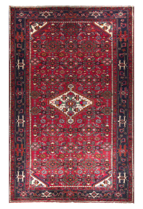 Hosseinabad Semi-Antique Medallion Red Wool Hand Knotted Persian Rug