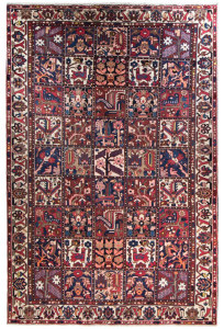 Bakhtiari Semi-Antique Fields Red Wool Hand Knotted Persian Rug