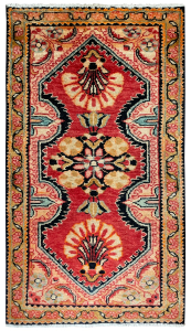 Lilian Semi-Antique Medallion Red Wool Hand Knotted Persian Rug