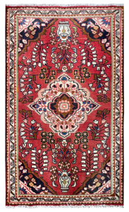 Lilian Semi-Antique Medallion Red Wool Hand Knotted Persian Rug