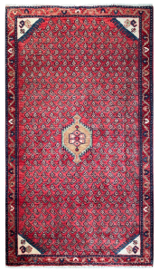 Mir Semi-Antique Boteh Medallion Red Wool Hand Knotted Persian Rug