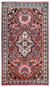 Lilian Semi-Antique Medallion Red Wool Hand Knotted Persian Rug