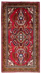 Lilian Semi-Antique Medallion Red Wool Hand Knotted Persian Rug