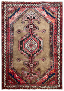 Hamadan Semi-Antique Medallion Green Wool Hand Knotted Persian Rug