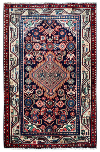 Tajabad Semi-Antique Medallion Blue Wool Hand Knotted Persian Rug