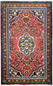 Lilian Semi-Antique Medallion Red Wool Hand Knotted Persian Rug