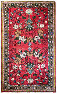 Hamadan Semi-Antique Medallion Red Wool Hand Knotted Persian Rug