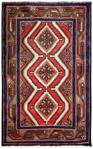 Hamadan Semi-Antique Medallion Red Wool Hand Knotted Persian Rug