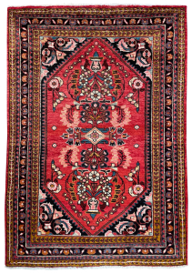 Lilian Semi-Antique Medallion Red Wool Hand Knotted Persian Rug