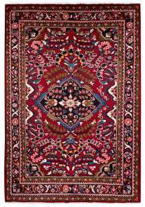 Lilian Semi-Antique Medallion Red Wool Hand Knotted Persian Rug