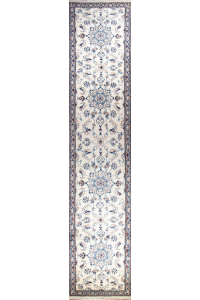 Naein Blue Wool Hand Knotted Runner Persian Rug