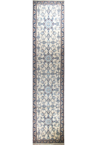 Naein Blue Wool Hand Knotted Runner Persian Rug