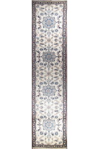 Naein Blue Wool Hand Knotted Runner Persian Rug