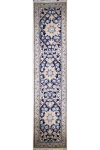 Naein Blue Wool Hand Knotted Runner Persian Rug