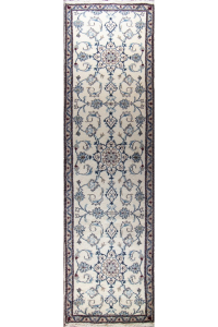 Naein Blue Wool Hand Knotted Runner Persian Rug