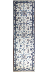 Naein Blue Wool Hand Knotted Runner Persian Rug