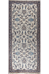 Naein Blue Wool Hand Knotted Runner Persian Rug