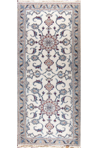 Naein Blue Wool Hand Knotted Runner Persian Rug