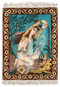 Tabriz Lady Painting Pictorial Wool Hand Knotted Persian Rug