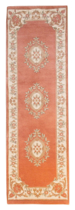 Aubusson Sangam Rose/Ivory Wool Hand Knotted Runner Indian Rug