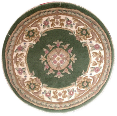 Aubusson Sangam Green Wool Hand Knotted Round Indian Rug