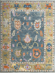 Oushak SF-03 Teal/Gold Hand Knotted Rug 8'10" x 11'11"