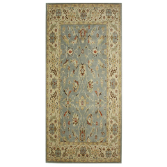 Calcutta Light Blue/Ivory Wool Loomed Runner Indian Rug