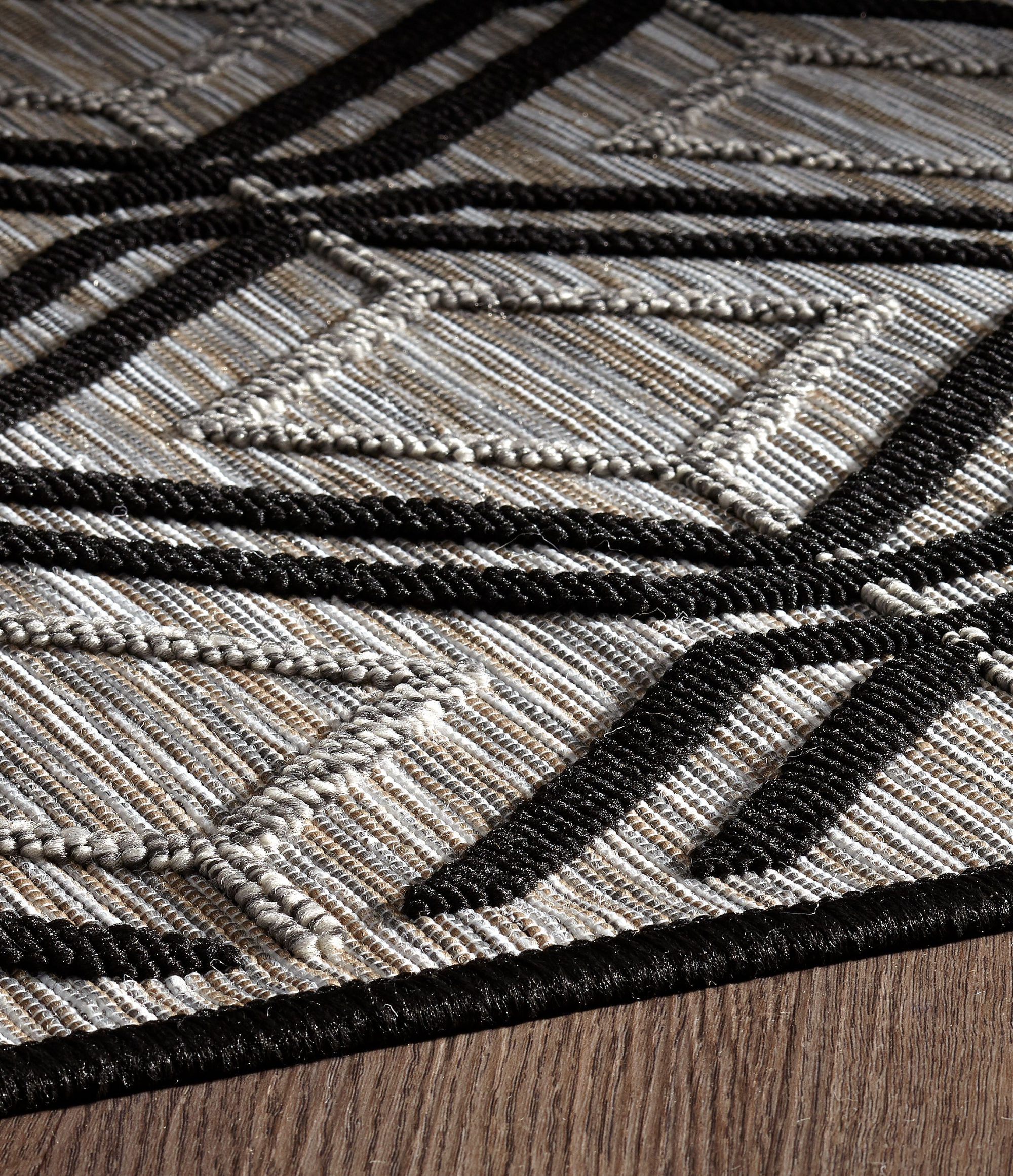 Odessa Outdoor Black/Grey Loomed Rug-Area rug for living room, dining area, and bedroom