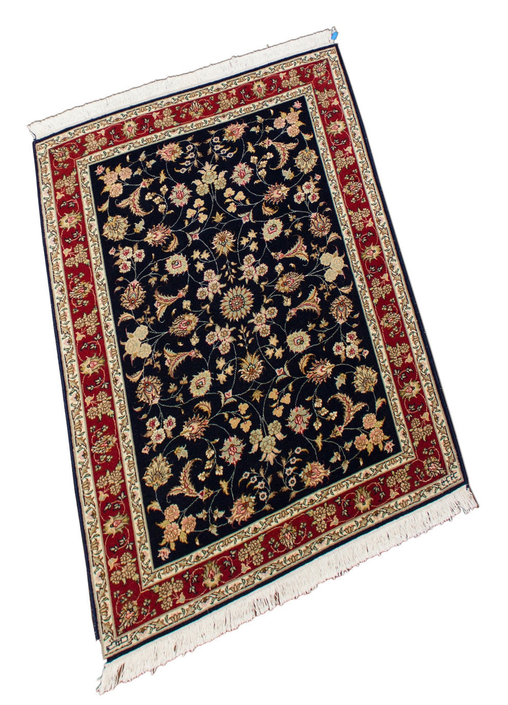 Tabriz Silk All Over Navy Blue Hand Knotted Rug 4'0