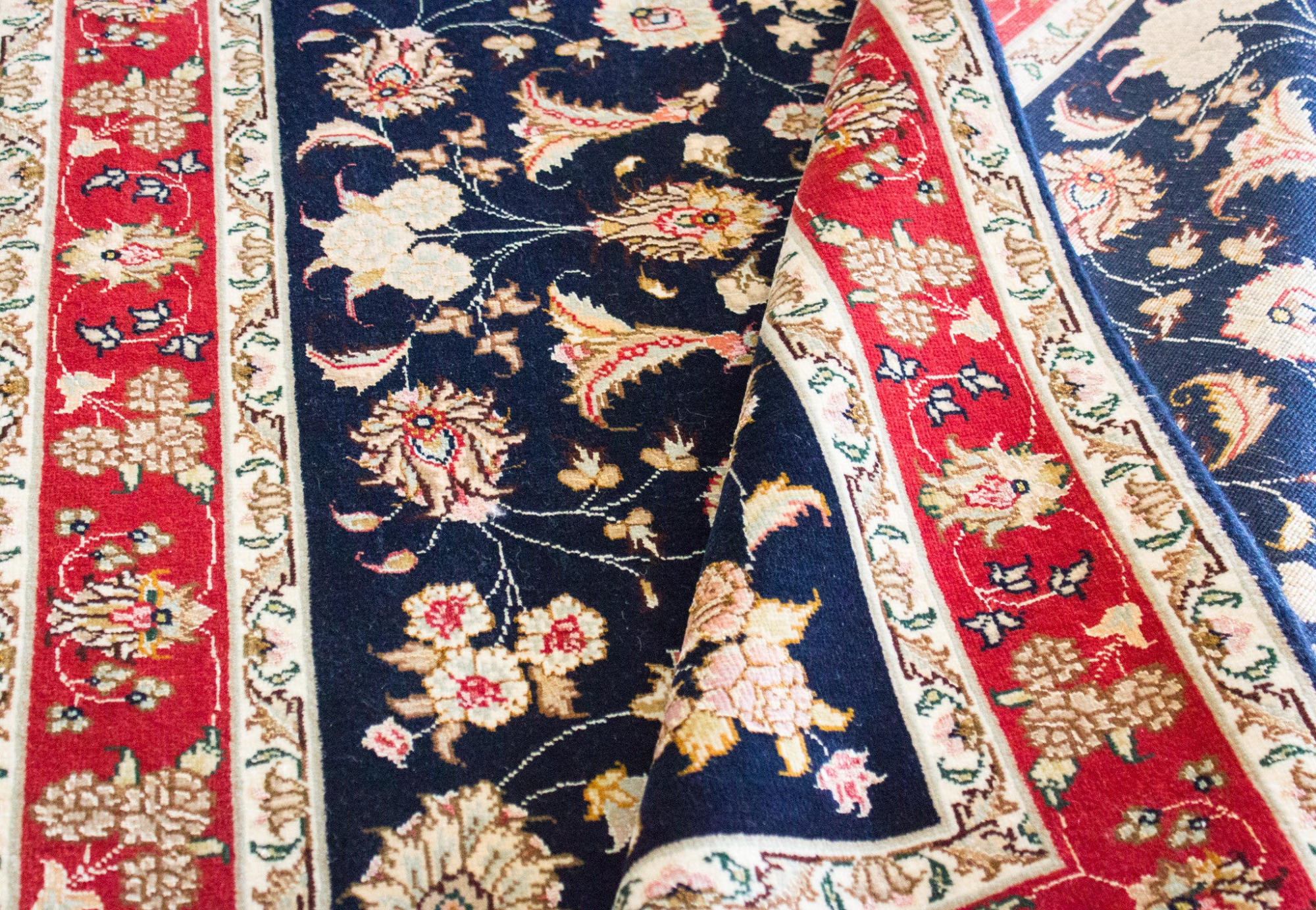 Tabriz Silk All Over Navy Blue Hand Knotted Rug 4'0
