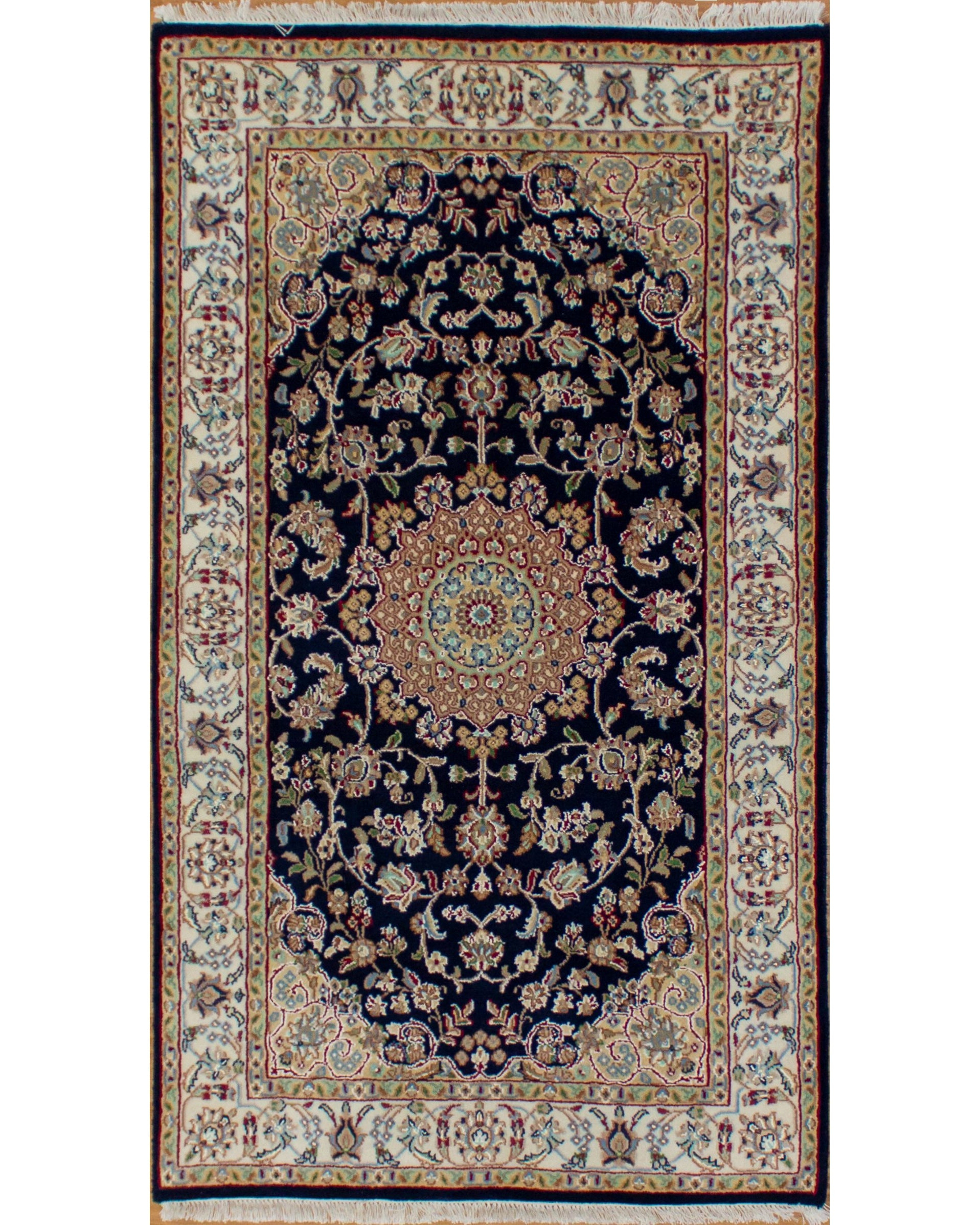Naein Navy/Ivory Hand Knotted Rug 3'0