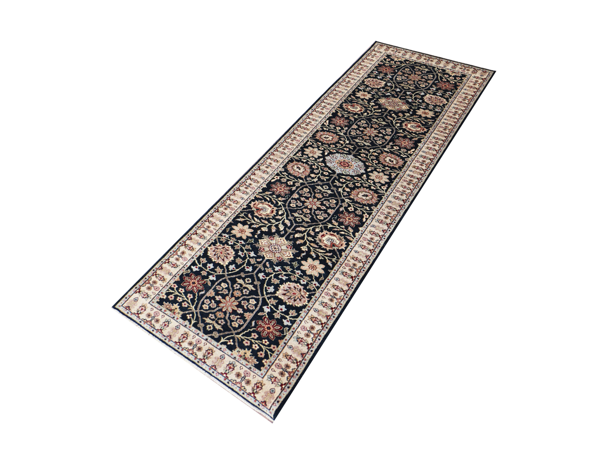 Ellora Indo Persian Black Hand Knotted Runner Rug 2'6