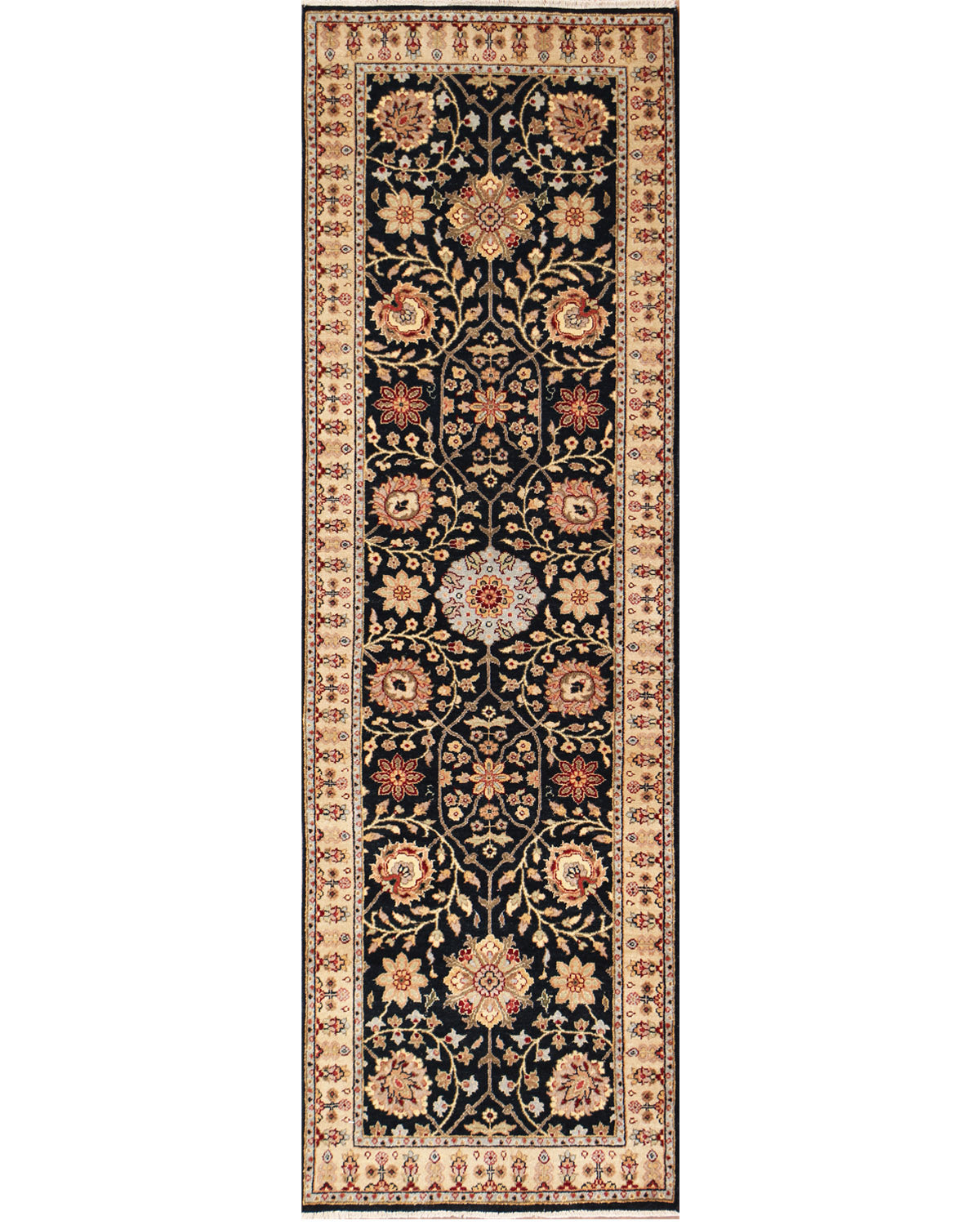 Ellora Indo Persian Black Hand Knotted Runner Rug 2'7