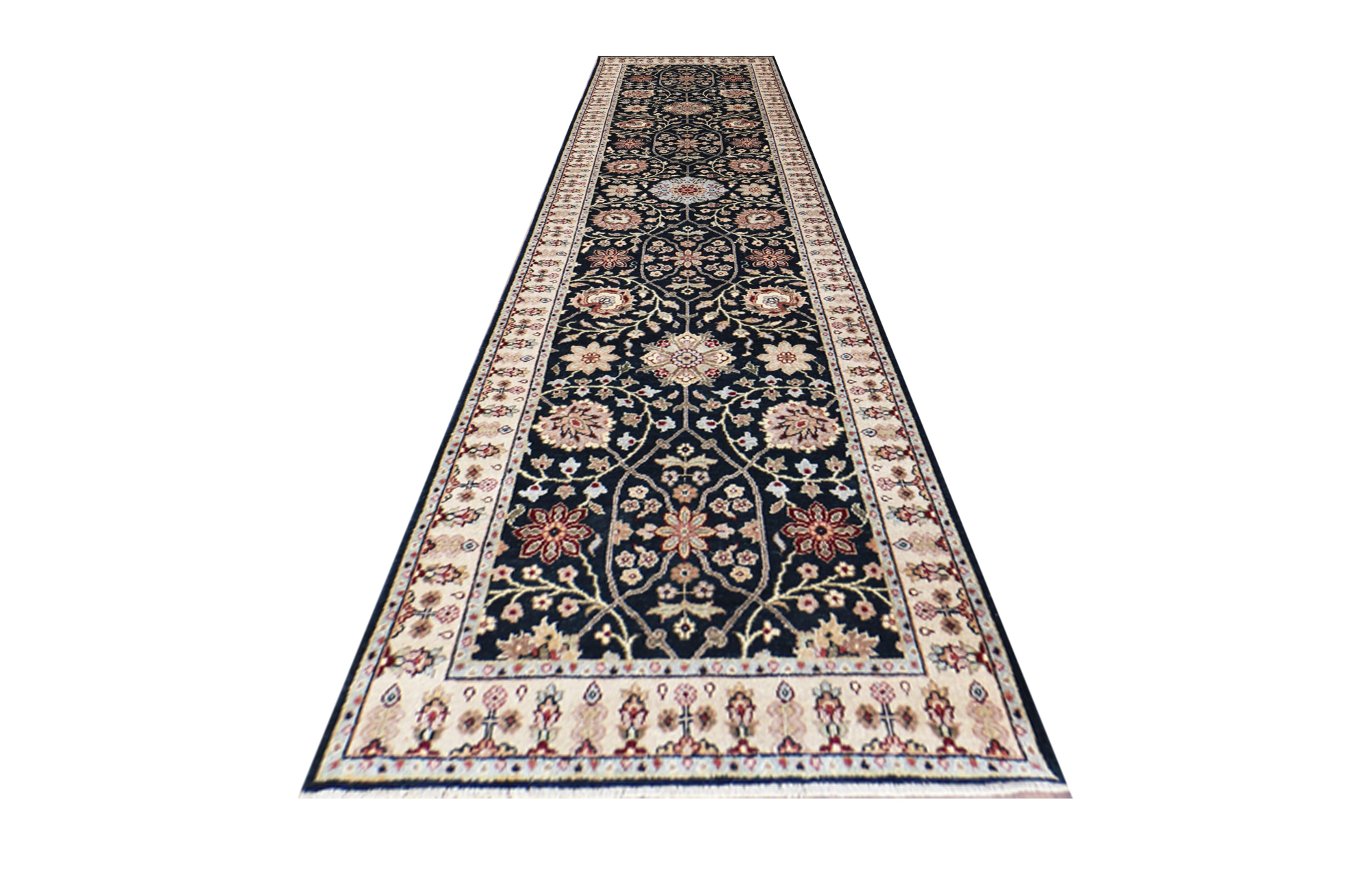 Ellora Indo Persian Black Hand Knotted Runner Rug 2'6