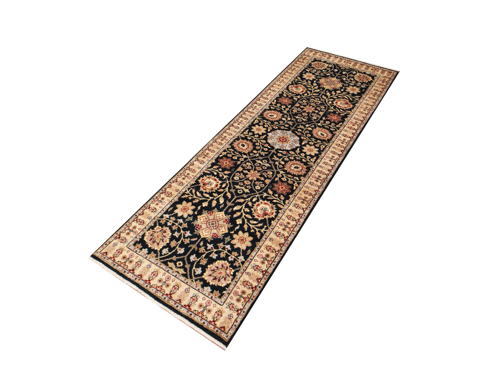 Ellora Indo Persian Black Hand Knotted Runner Rug 2'7