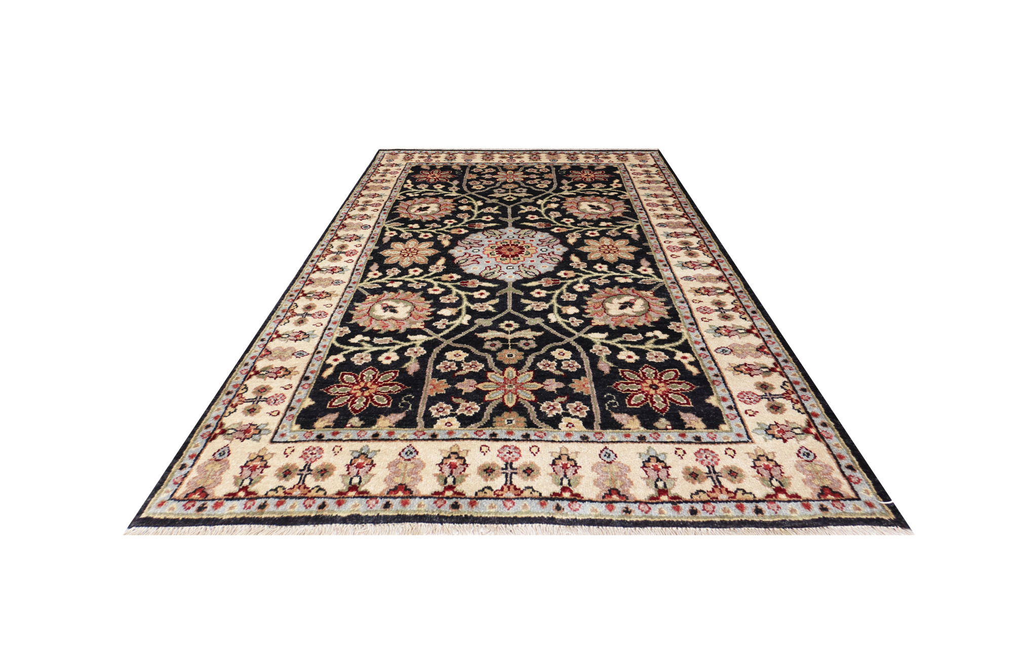 Ellora Indo Persian Black Hand Knotted Rug 2'6
