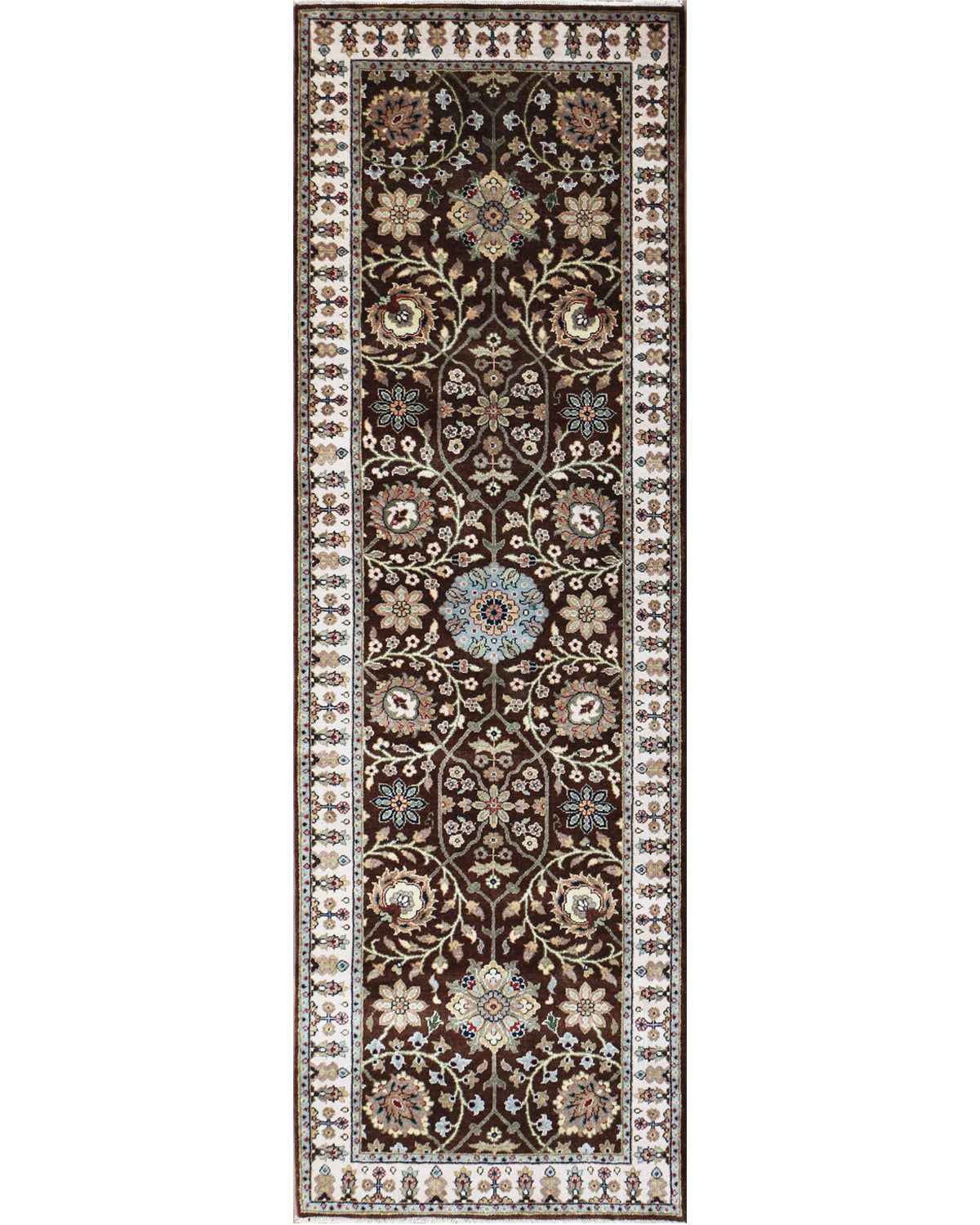 Ellora Indo Persian Brown Hand Knotted Runner Rug 2'7