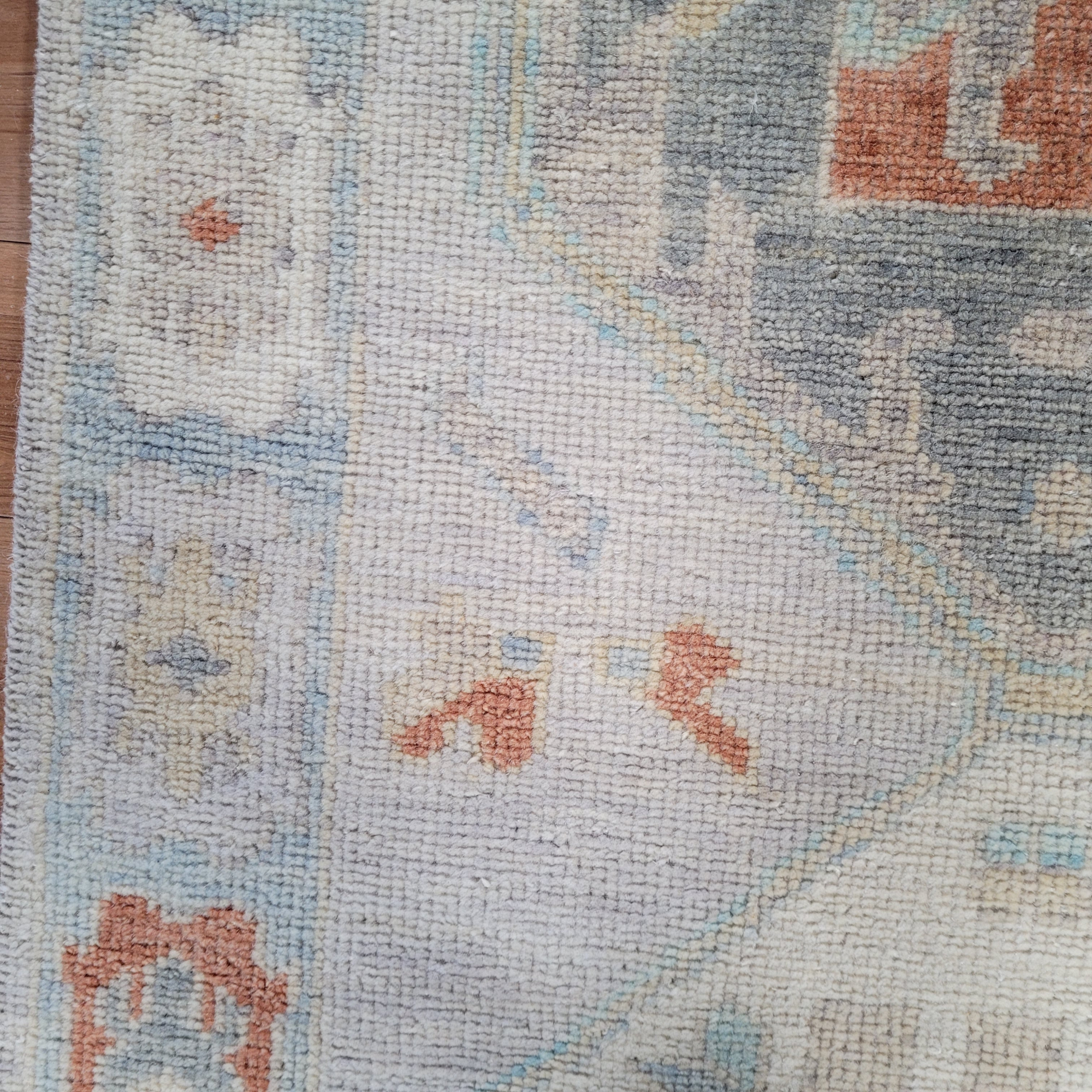 Oushak Colorful Silver/Blue Hand Knotted Runner Rug 3'1