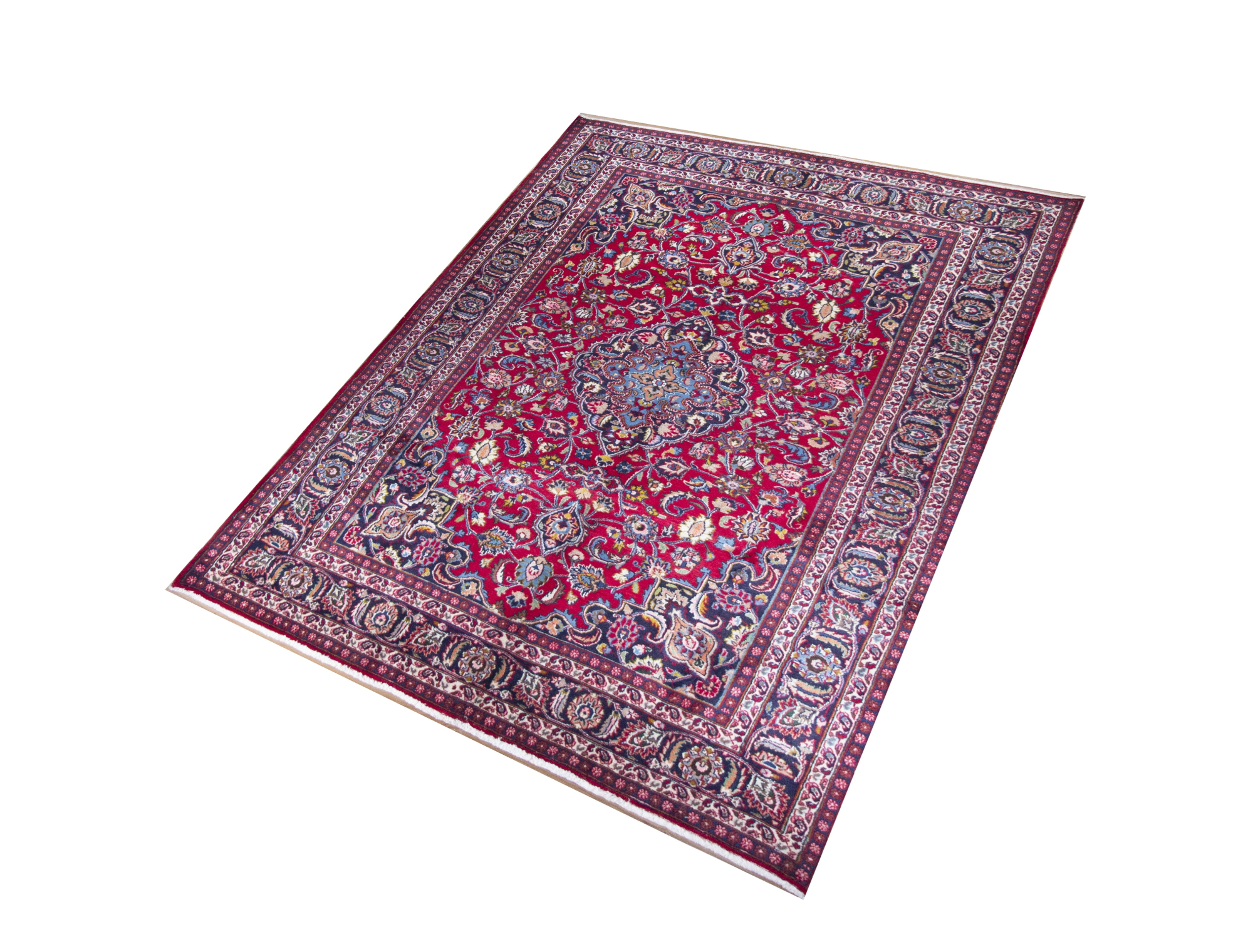 Mashad Medallion Red Hand Knotted Rug 6'4
