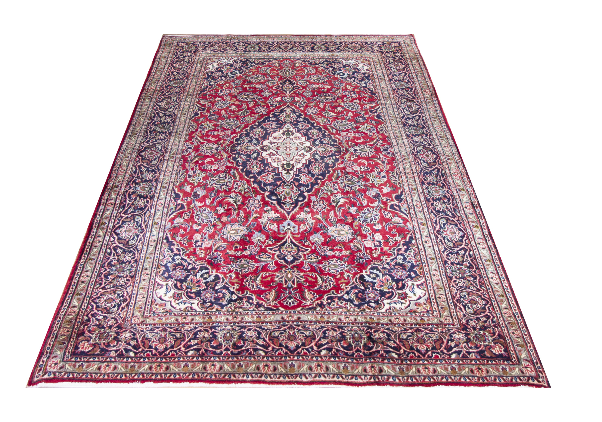 Mashad Medallion Red Hand Knotted Rug 6'7