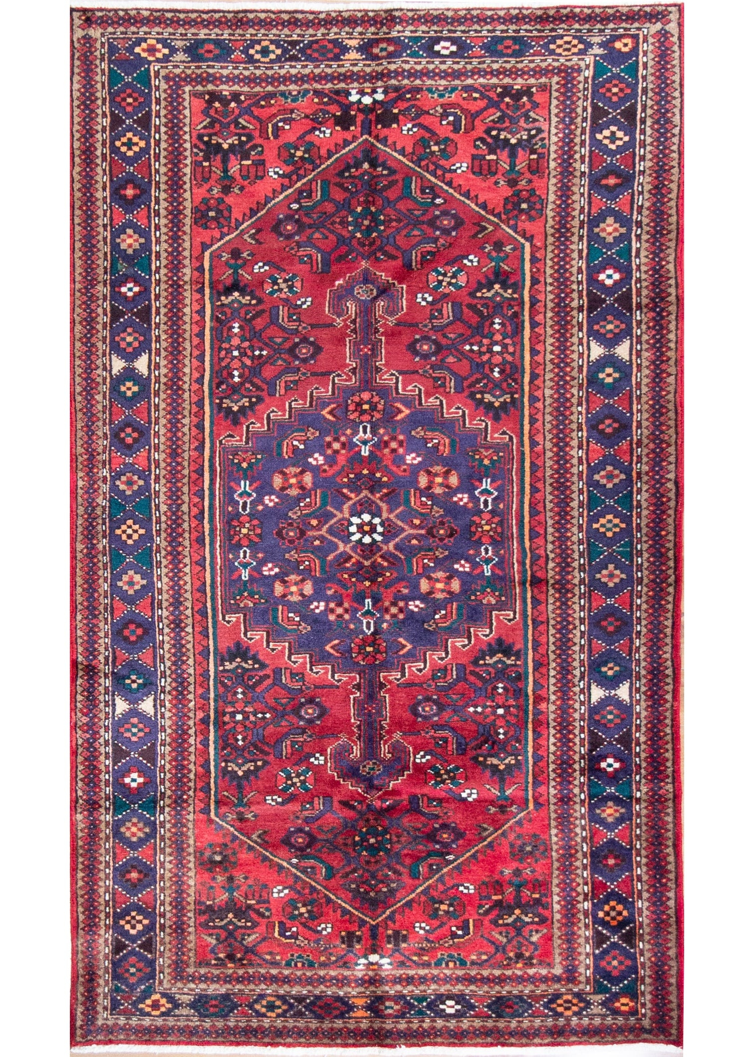 Zanjan Medallion Red Hand Knotted Rug 4'4