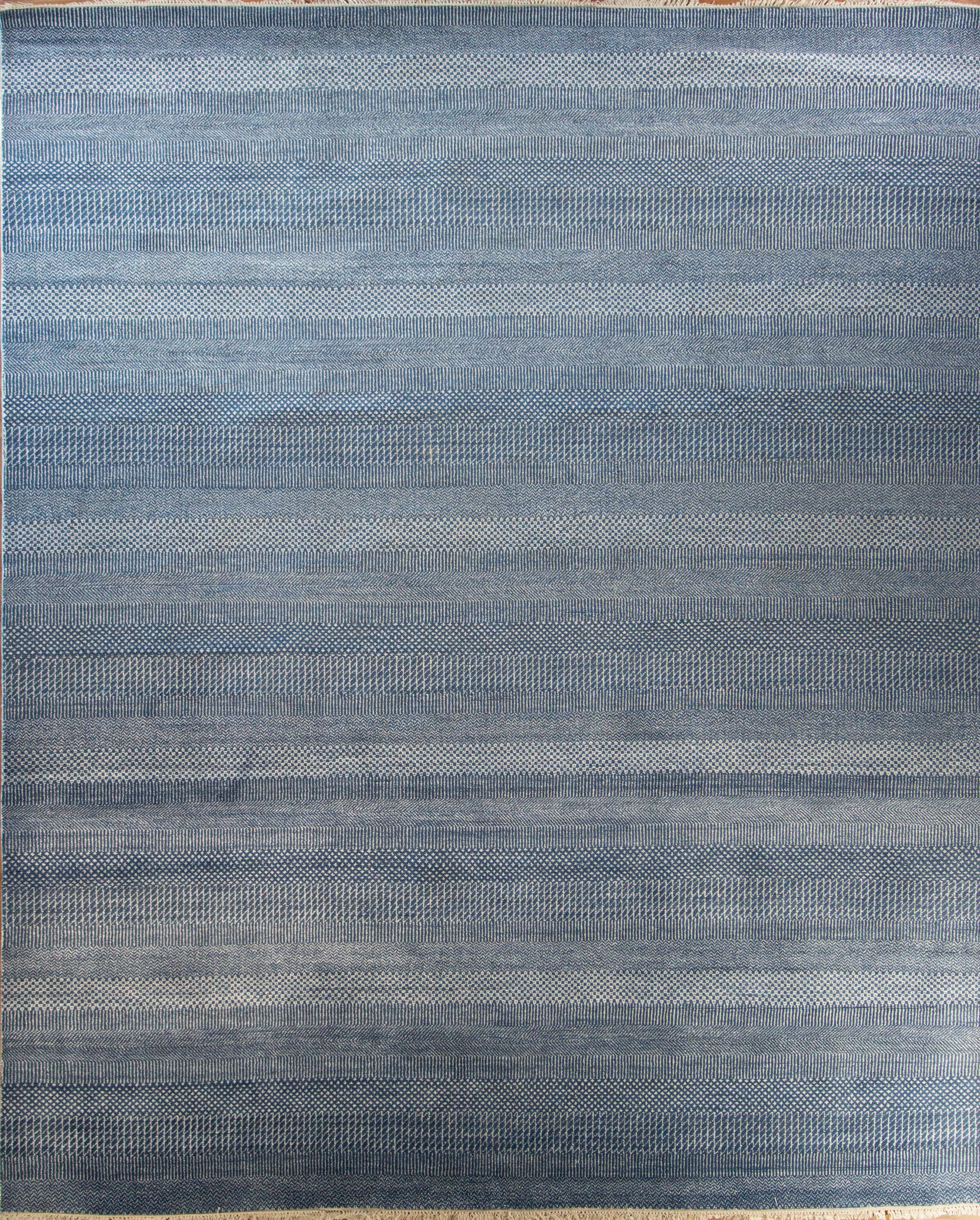 Grass Blue/Ivory Hand Knotted Rug 9'0