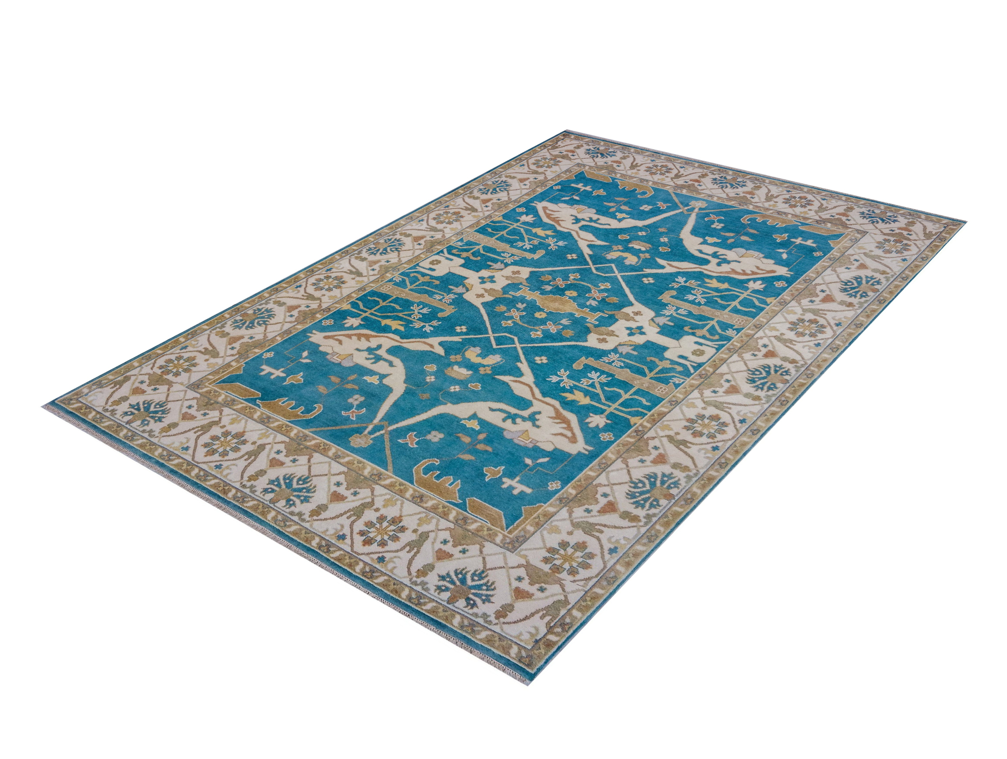 Oushak Light Blue/Ivory Handmade Rug-Area rug for living room, dining area, and bedroom