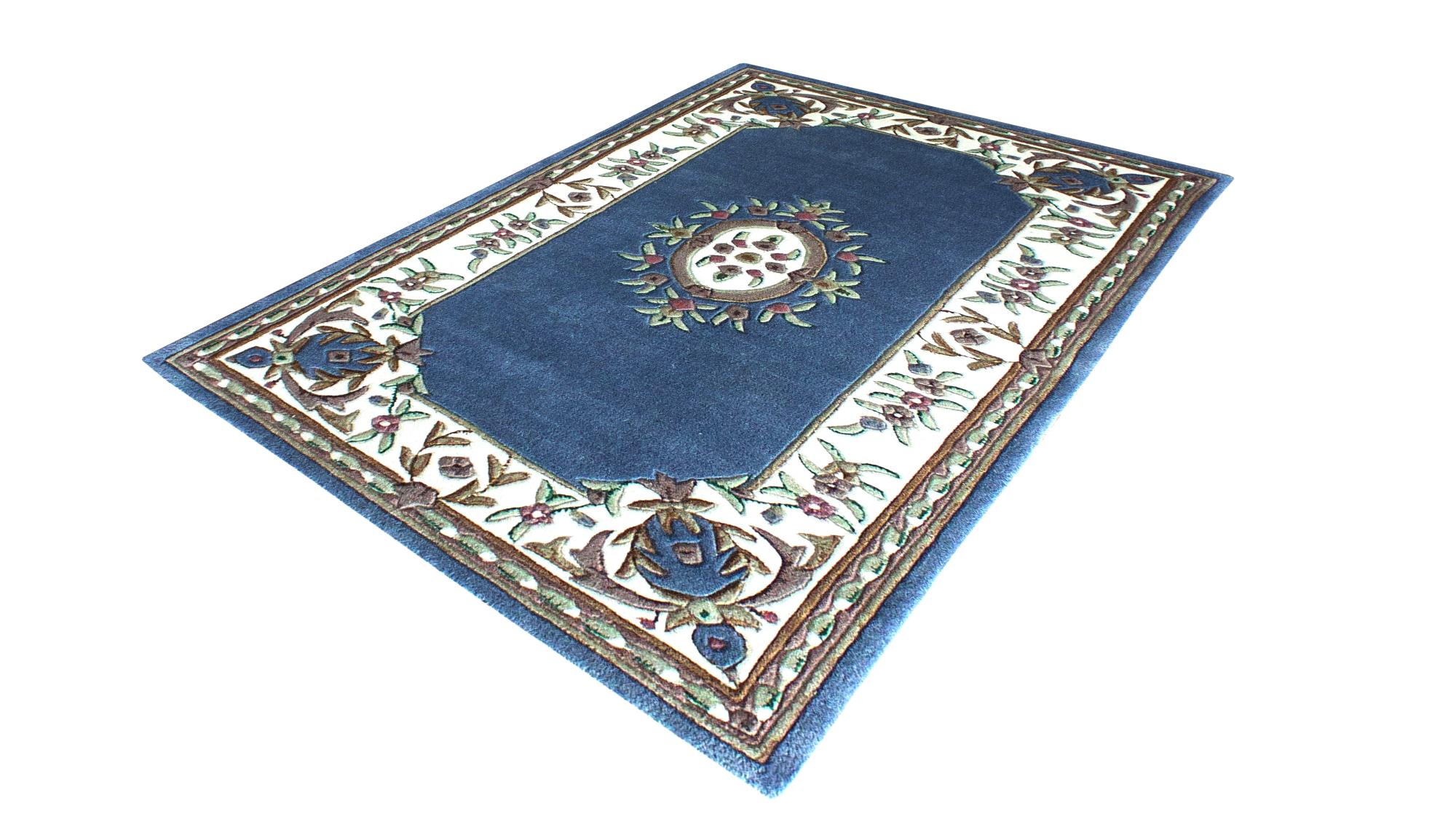 Aubusson Sangam Blue/Ivory Hand Tufted Rug-Area rug for living room, dining area, and bedroom