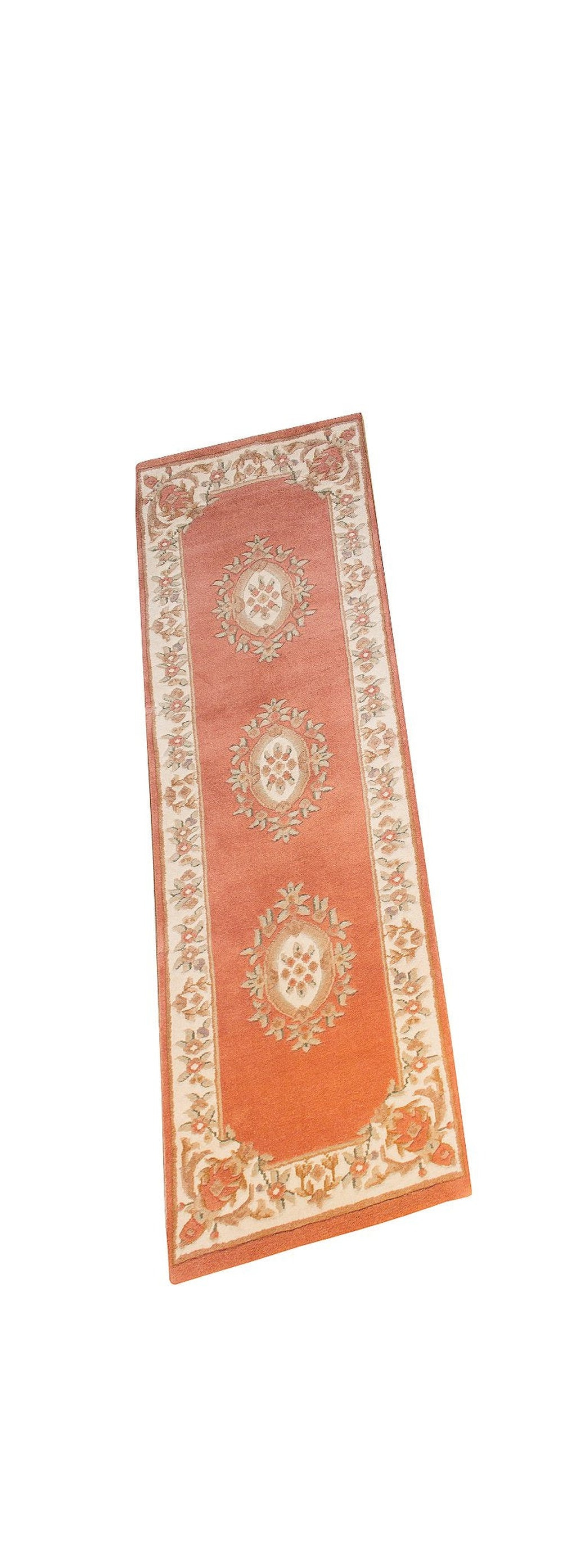Aubusson Sangam Rose/Ivory Hand Knotted Runner Rug-Area rug for living room, dining area, and bedroom