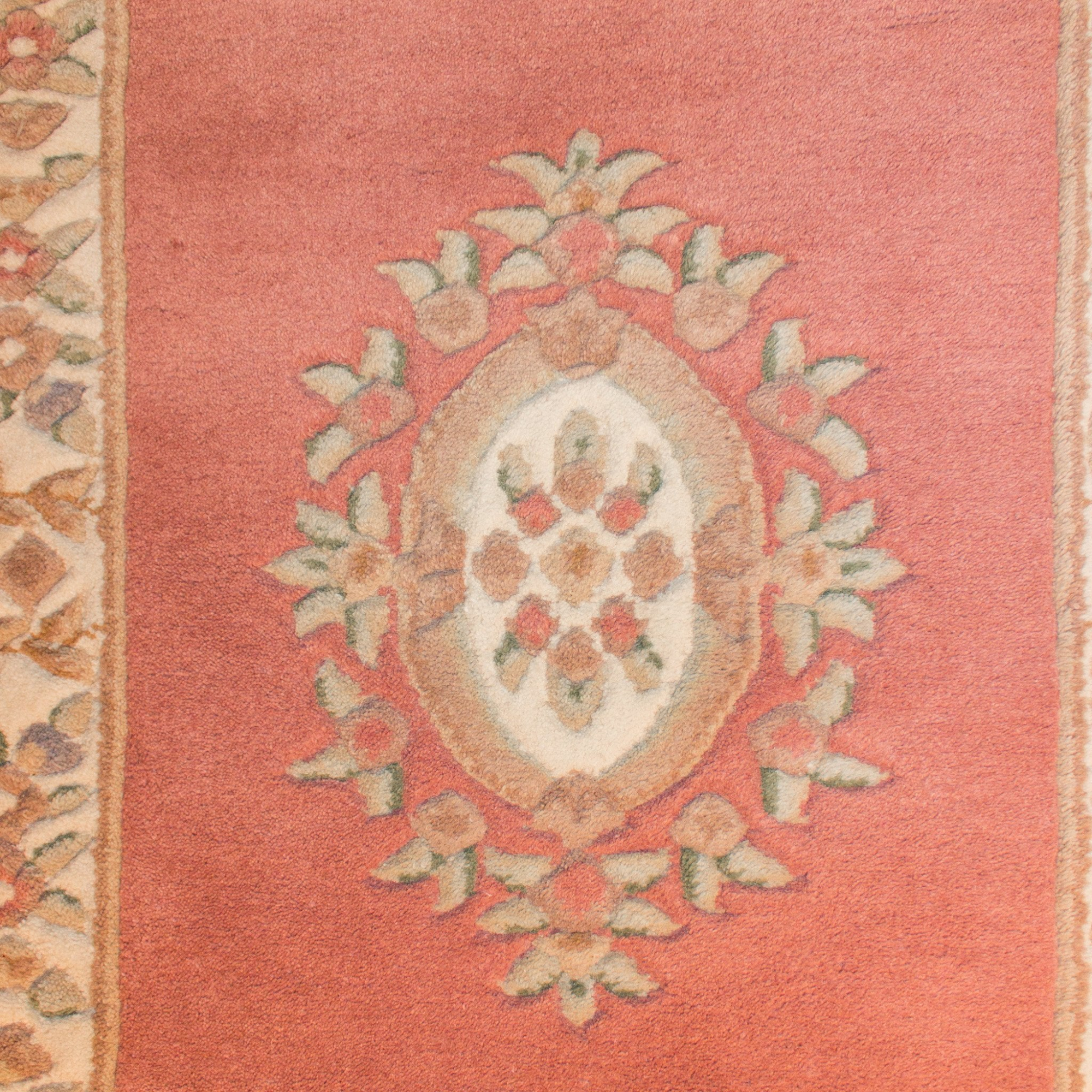 Aubusson Sangam Rose/Ivory Hand Knotted Runner Rug-Area rug for living room, dining area, and bedroom